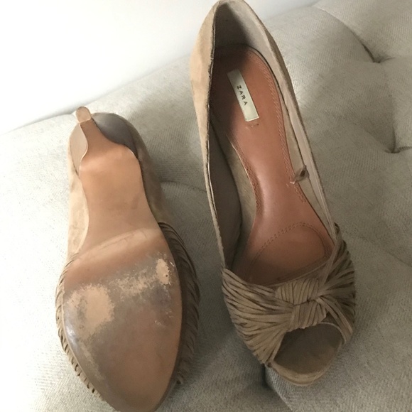 Zara Neutral Taupe Beige Knot Peep Toe Heels Size 39 - Picture 7 of 8